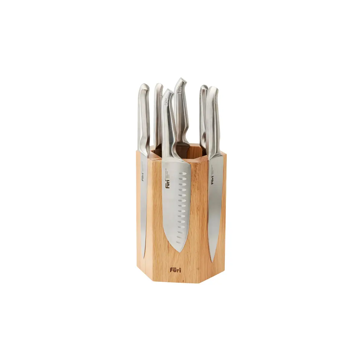 Furi Hexagonal Magnetic Acacia Wood Knife Block Set 7pc