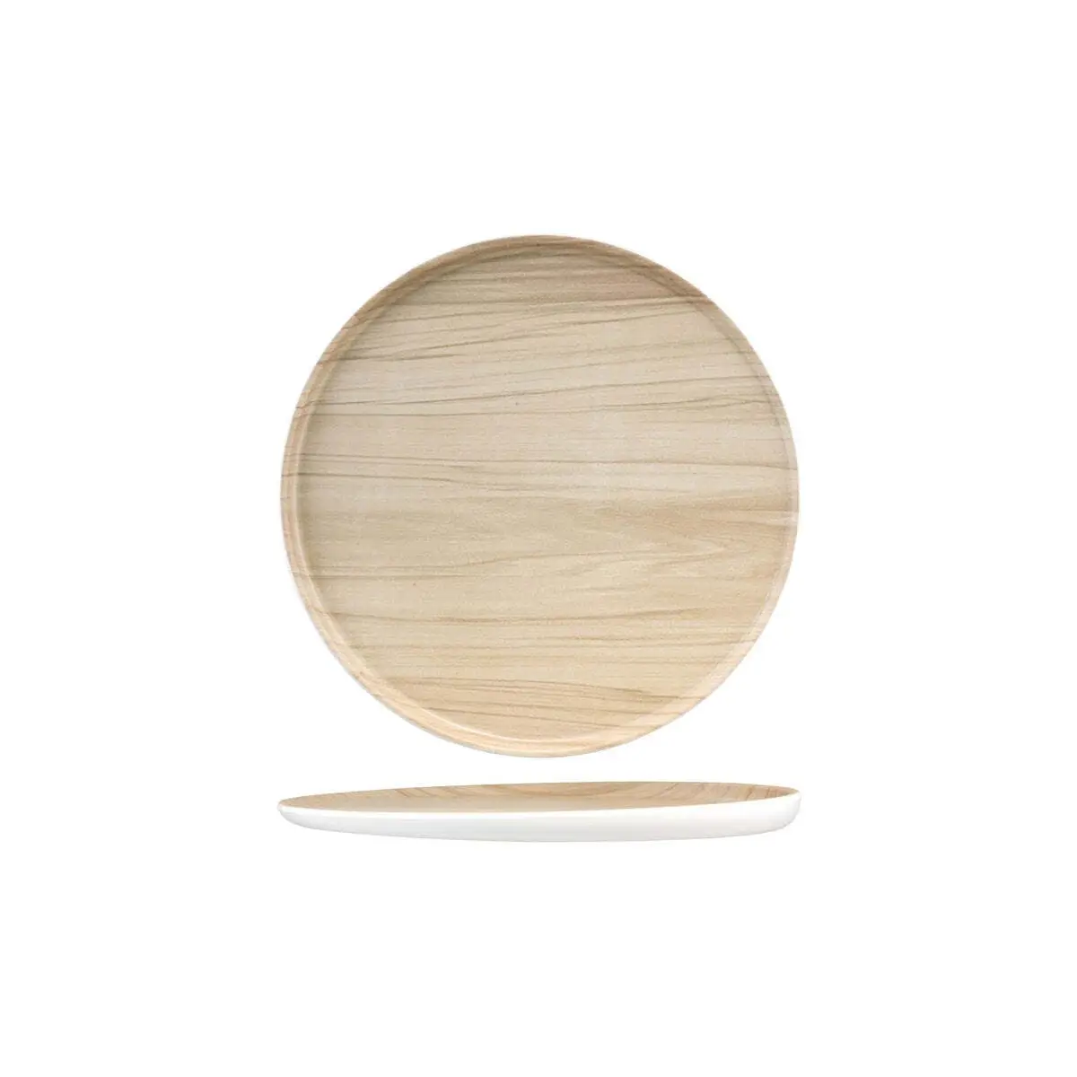 Zicco Melamine Echo Round Platter White/Birch 300x26mm
