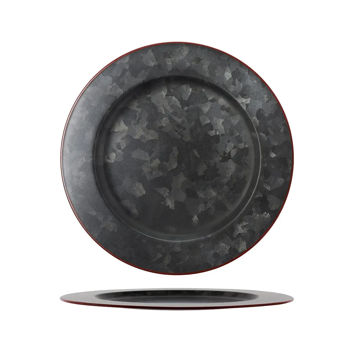 Chef Inox Round Plate Wide Rim Black Galvanised with Red Rim 280mm