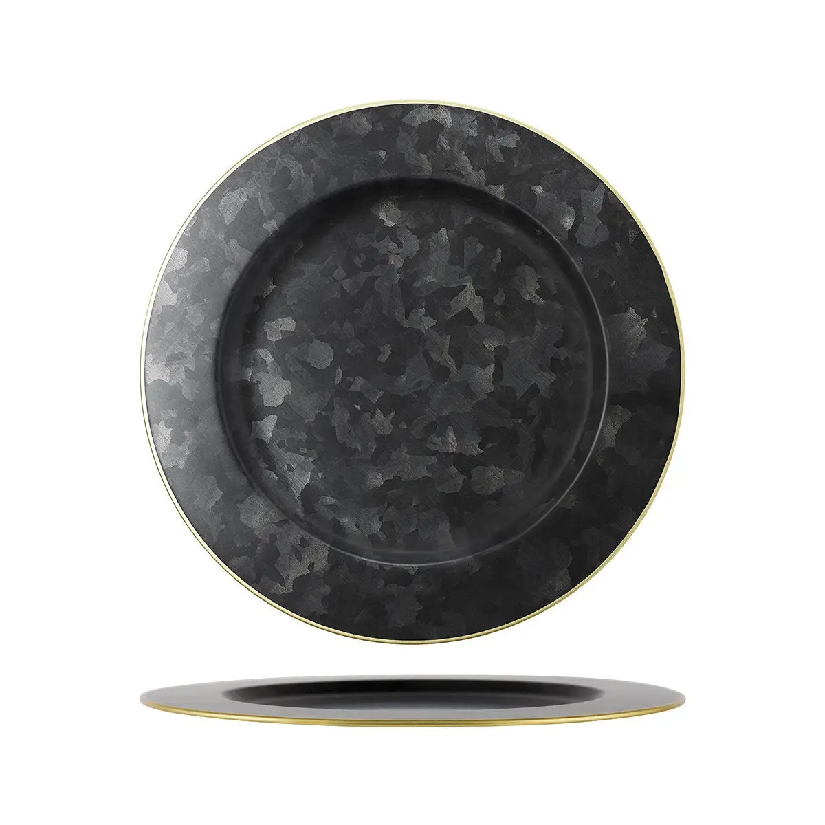 Chef Inox Round Plate Wide Rim Black Galvanised with Gold Rim 280mm