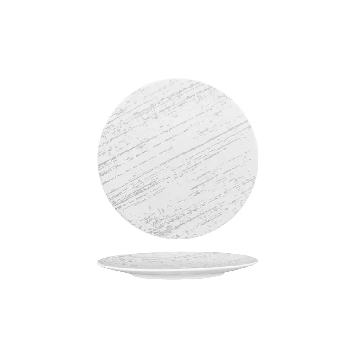 Luzerne Drizzle Round Plate-Flat, 210mm Ø White With Grey