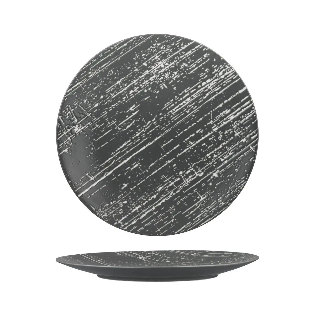 Luzerne Drizzle Round Plate-Flat, 280mm Ø Grey With White