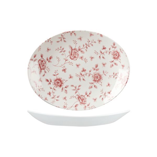 Churchill Vintage Prints Oval Coupe Plate-317X255mm Cranberry Rose Chintz
