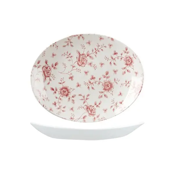 Churchill Vintage Prints Oval Coupe Plate-317X255mm Cranberry Rose Chintz
