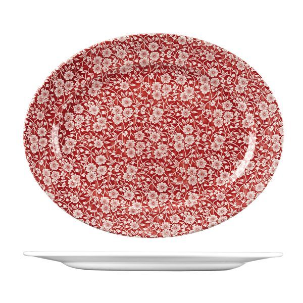 Churchill Vintage Prints Oval Wide Rim Plate-365X293mm Cranberry Victorian Calico