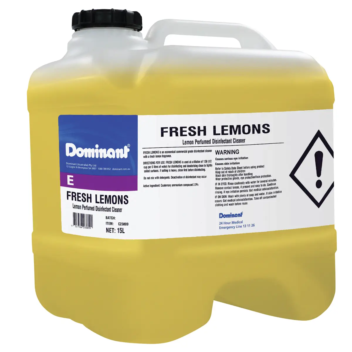 Fresh Lemons Disinfectant Cleaner 15L Drum