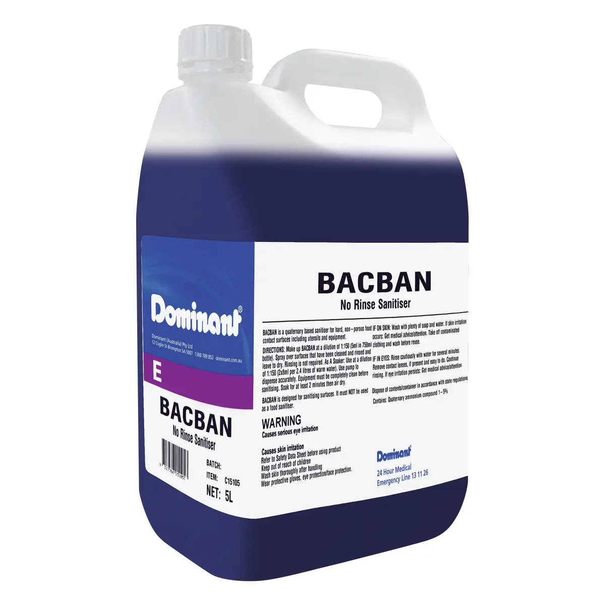 Bacban No Rinse Sanitiser 5L Bottle