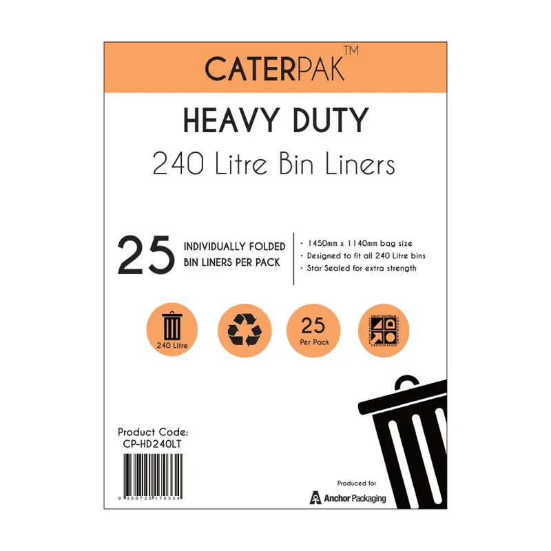 Caterpak™ Heavy Duty 240 Litre Garbage Bags 100s