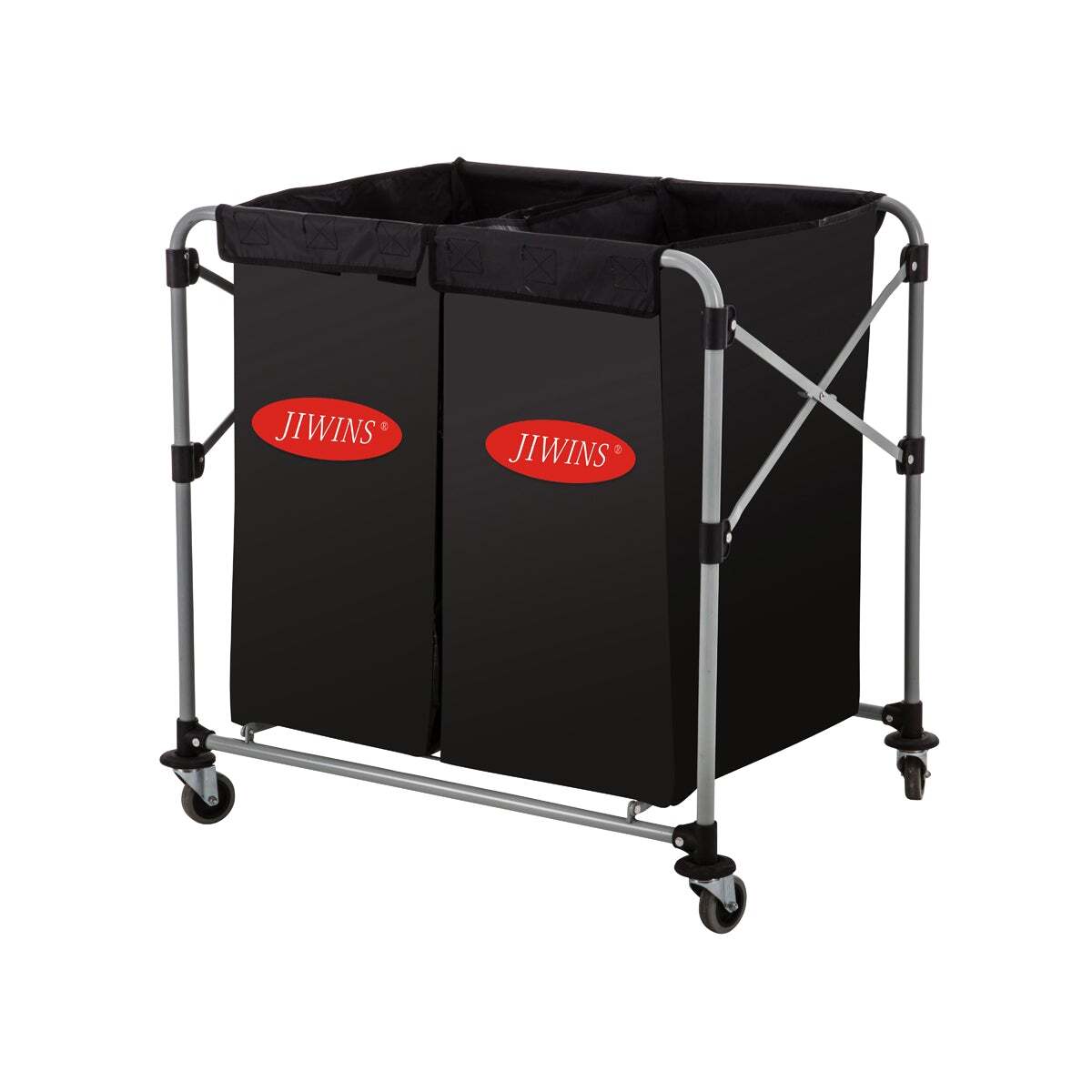Jiwins Collapsible Laundry Cart W/2x150Lt Vinyl Bag Black