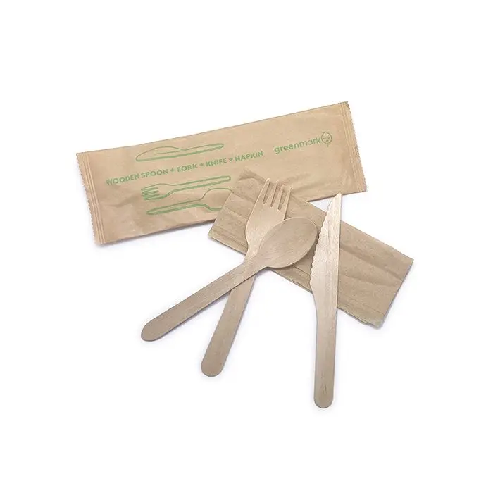 Wooden Spoon Fork Knife Napkin Set 400set/Ctn