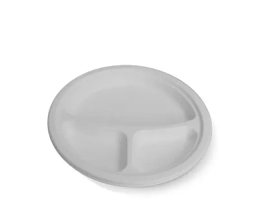 Sugarcane Round Plate 9''/3 Compartment 500s